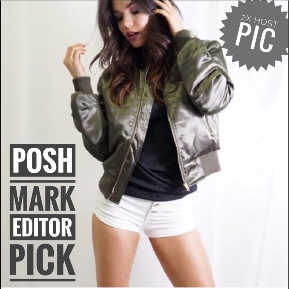 NWT POSHMARK EDITOR HOST PICK OLIVE GREEN SILKY PUFFER BOMBER MOTO JACKET COAT